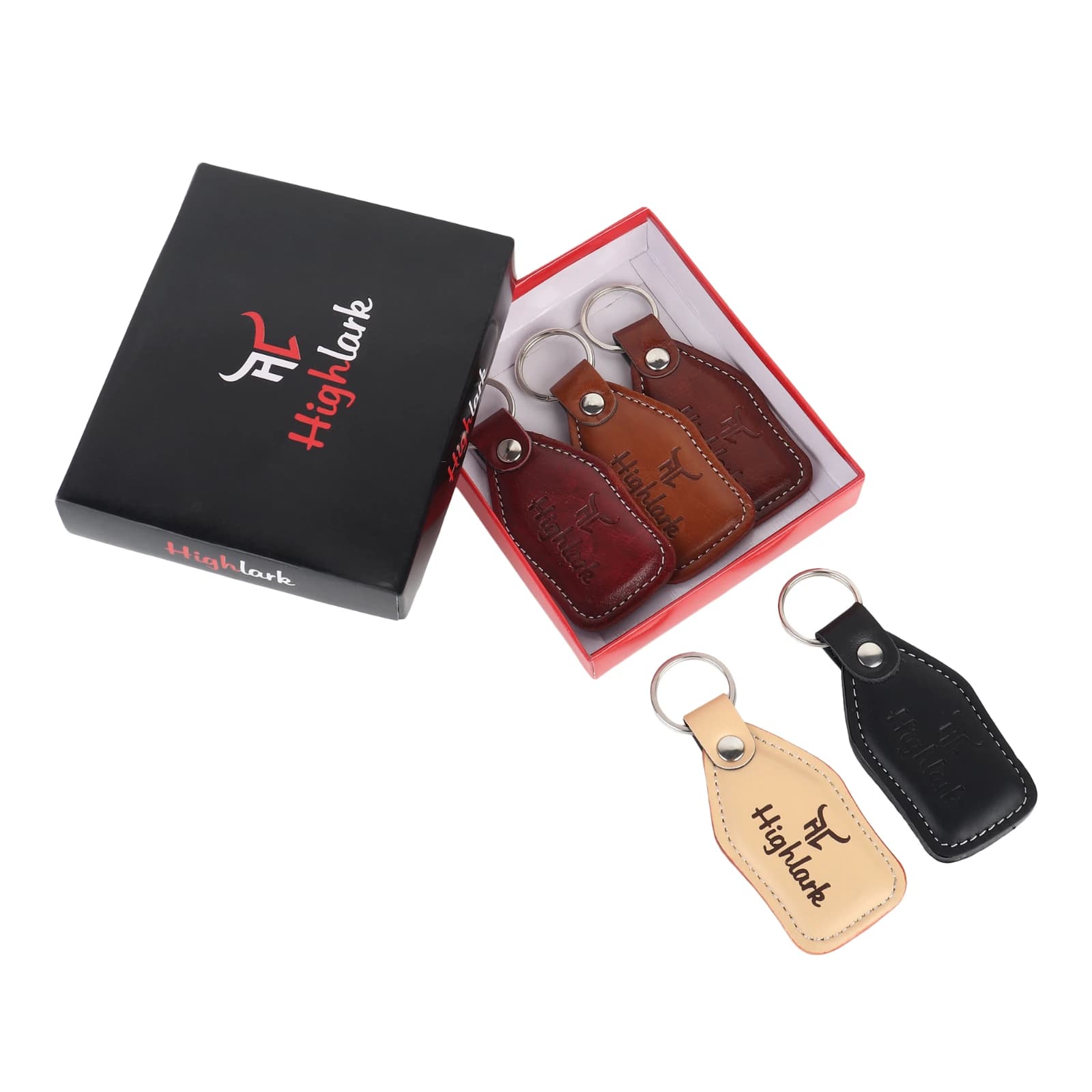 Highlark Leather Finish Metal Keychain for Men & Women | Durable Key Ring for Car & Bike Keys | Stylish Unisex Gift Set 6