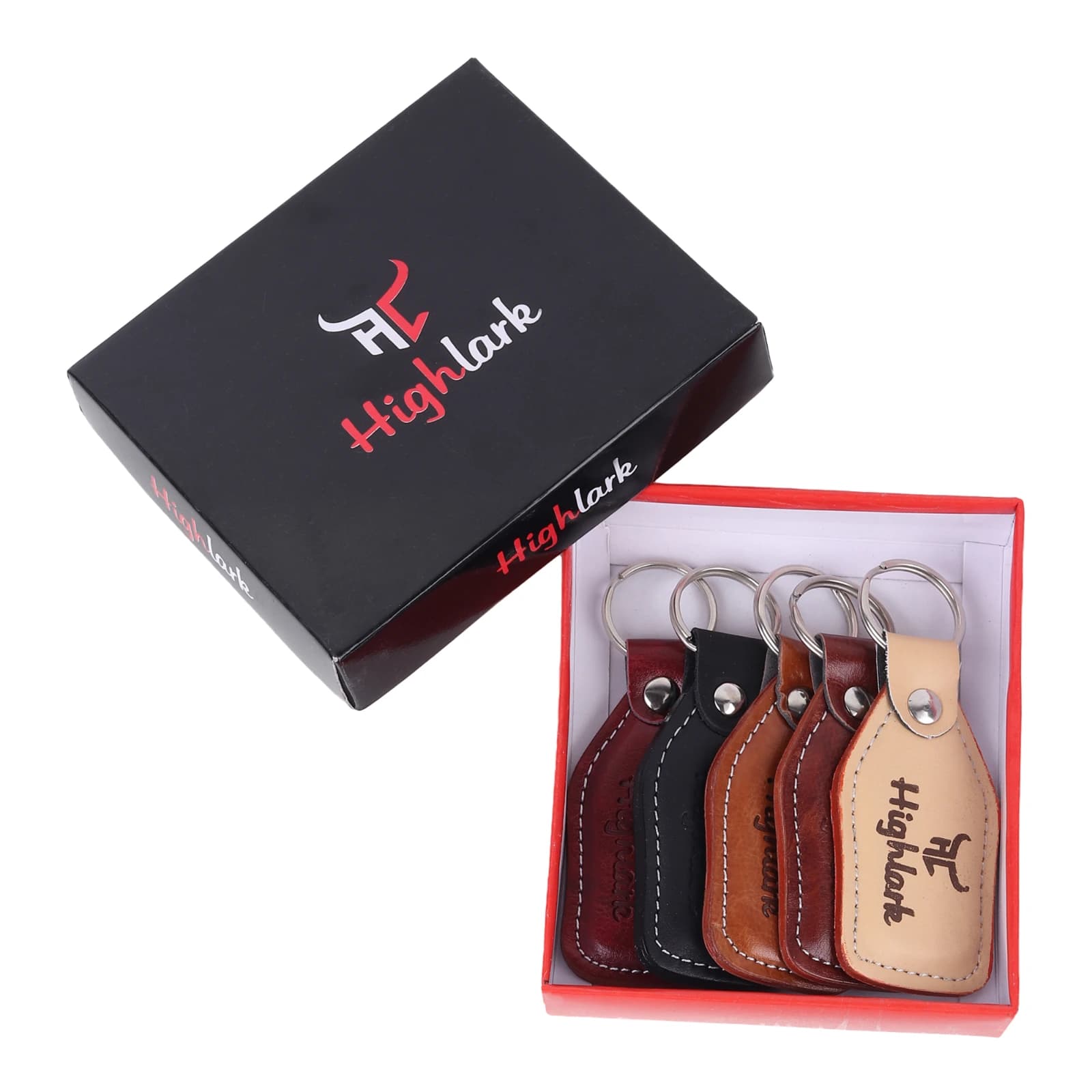 Highlark Leather Finish Metal Keychain for Men & Women | Durable Key Ring for Car & Bike Keys | Stylish Unisex Gift Set 4