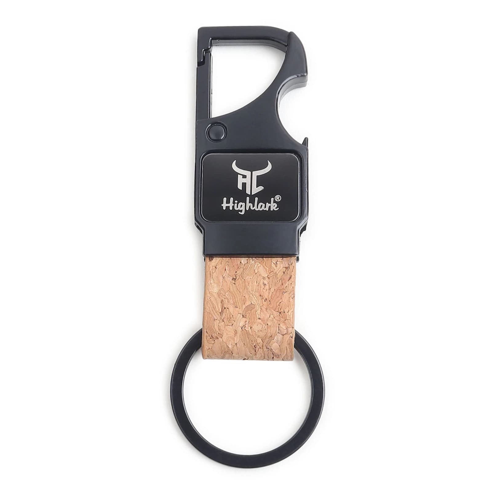Highlark Heavy Duty Matte Black Metal Keychain with Cork Strap – Carabiner Clip Keyring with Built-in Bottle Opener for Car and Bike Keys 1