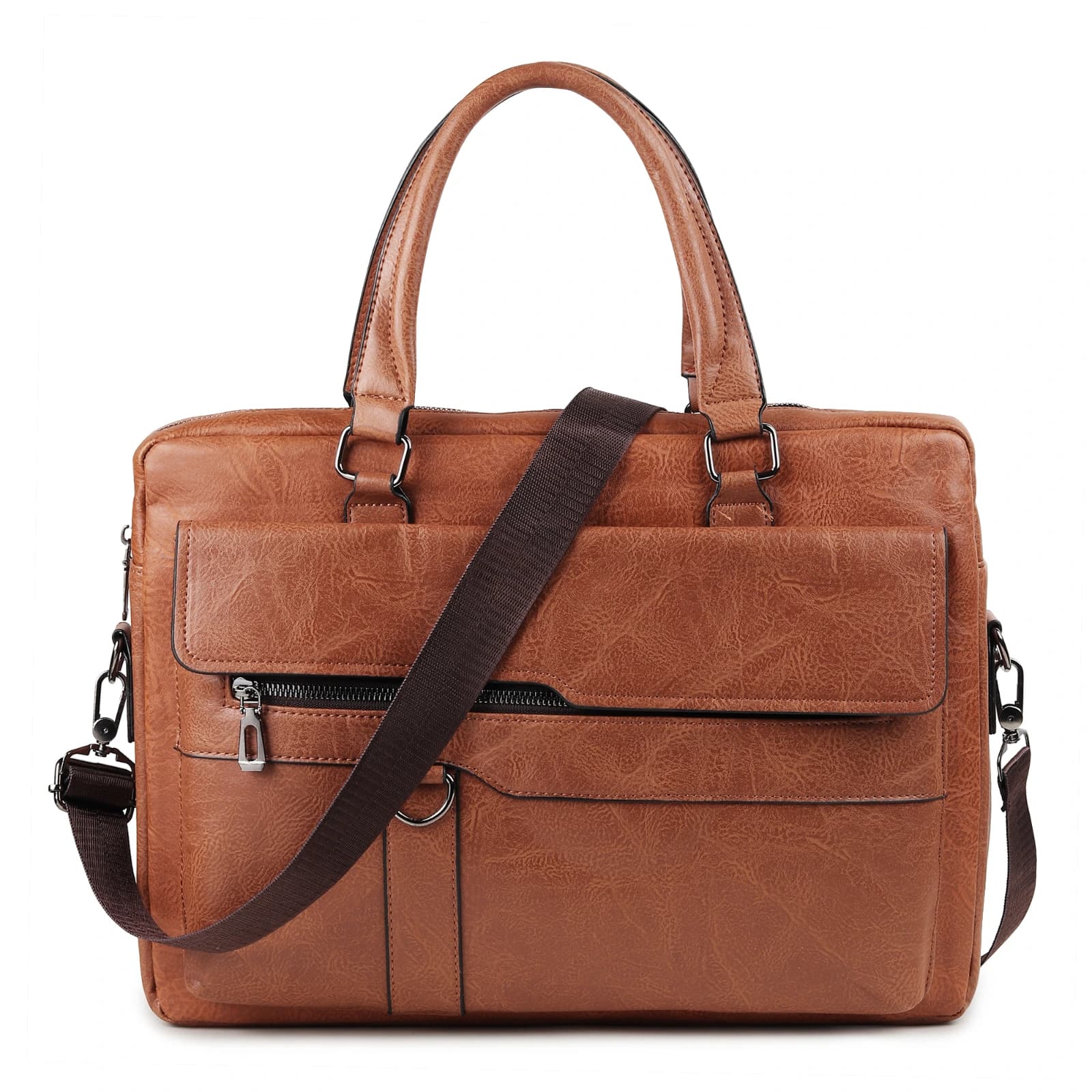 Highlark Executive Leather Laptop Messenger Bag with Flap Pocket & Adjustable Strap – Tan Brown 1