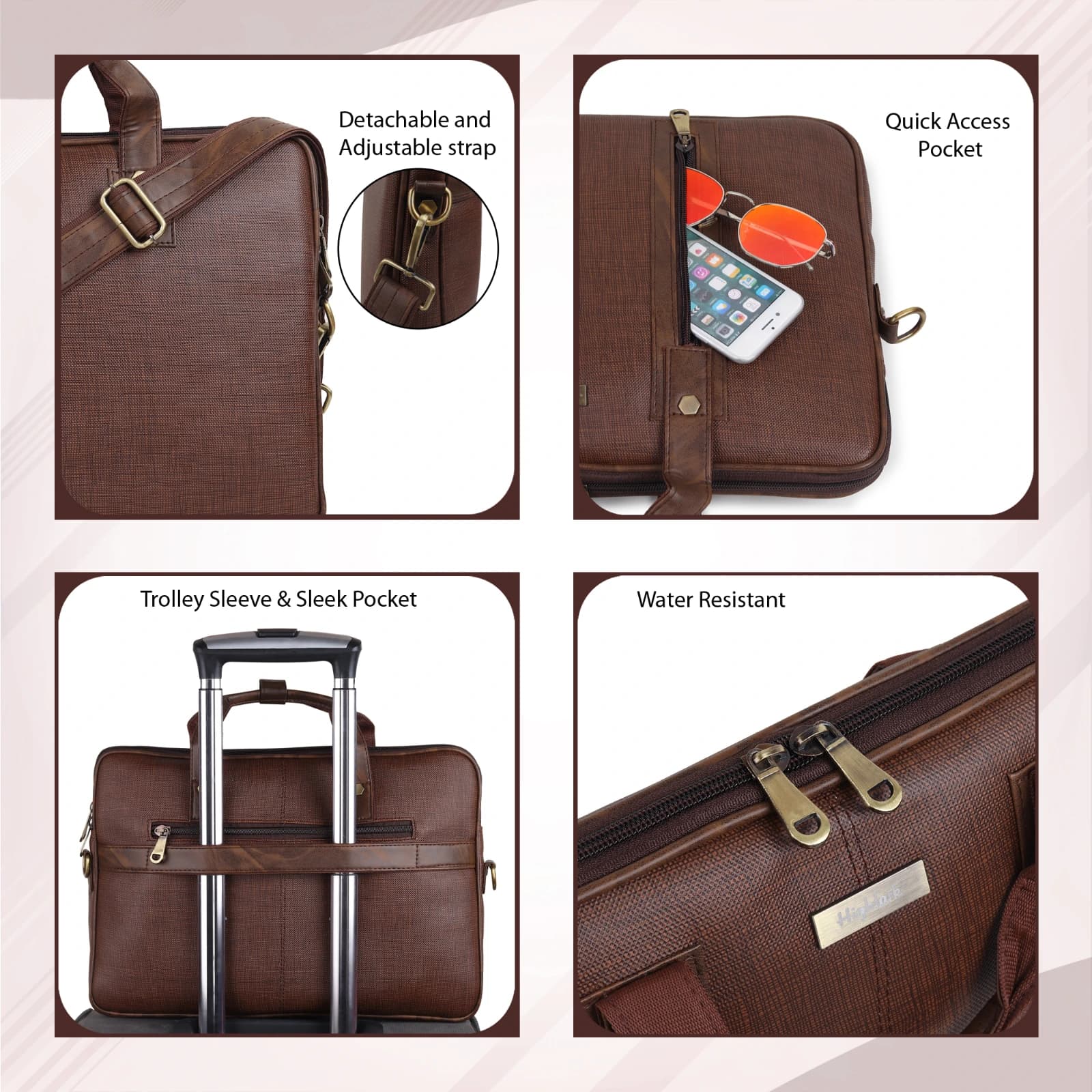 Highlark Ultra-Slim Cross-Hatch Textured Leather Laptop Briefcase – Espresso Brown 4