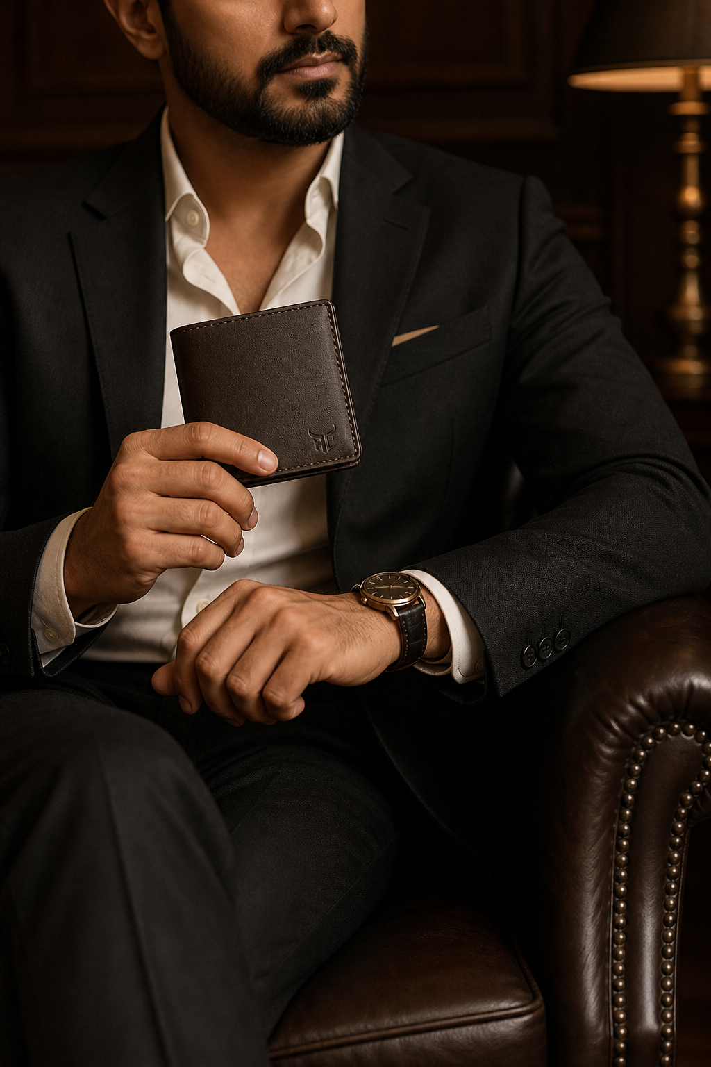Highlark man holding a leather wallet